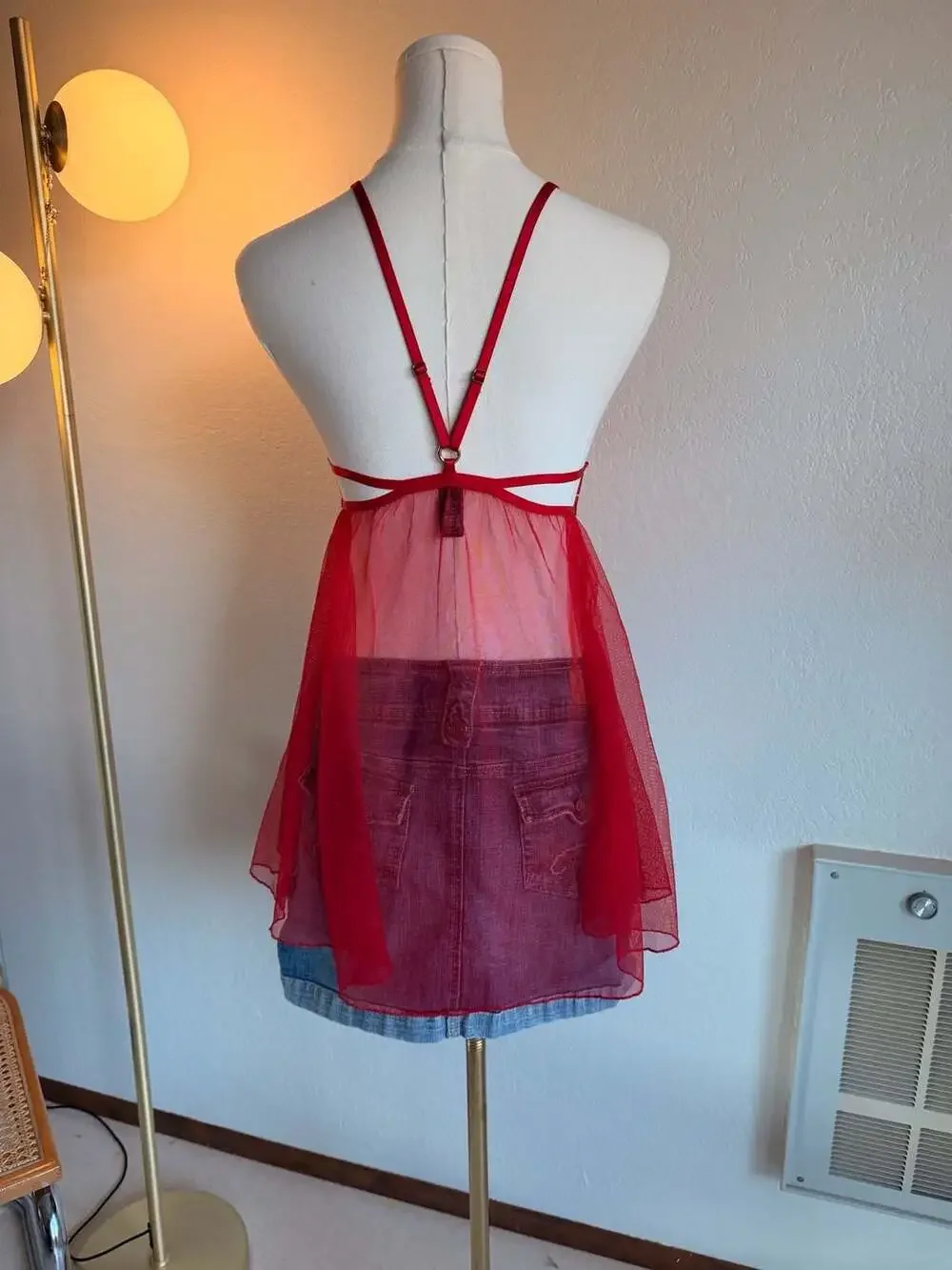 Victoria's Secret Red Lace and Mesh Strappy Flyaway Babydoll Chemise